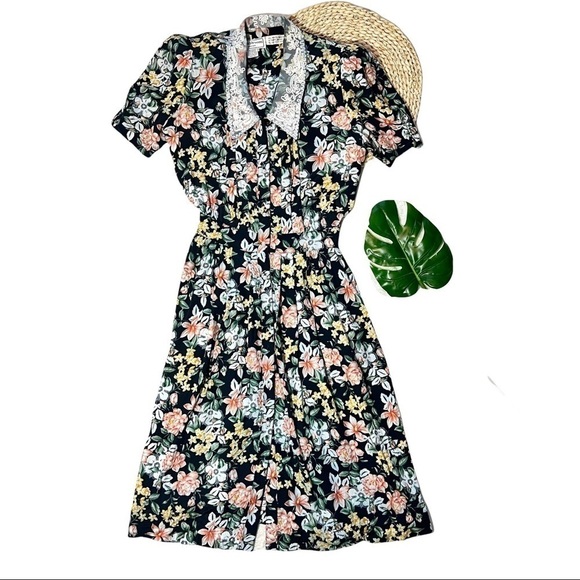 Karin Stevens Petites Vintage 80’s Floral Lace Embellished Midi Dress Size 12 - Picture 5 of 16